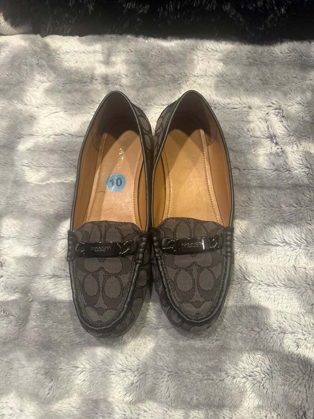 Coach Olive Signature Jacquard Monogram Loafers Shoes Black/Smoke Gray Size 10